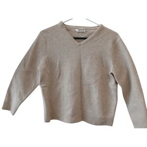 GOODTHREADS 100% Lambswool‎ V Neck Sweater Mens Beige Size L